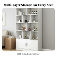 Floor Standing Beverage Cabinet Sturdy Display Shelf Storage Organizer Multi-tier Bookcase Engineered Wood Suitable for Collectors Adults Study Bedroom Living Room Home Decoration