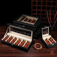 Black PU Leather Walnut Display Box with Transparent Lid, Dustproof, for Collectibles
