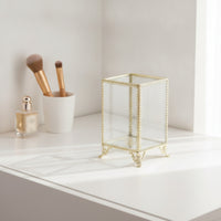 Gold-Tone Makeup Brush Holder Elegant Cosmetic Organizer Vintage Holder with Metal Frame Versatile for Vanity, Dressing Table