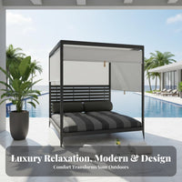 Thick Cushions Round Daybed with sunshade Weather-Resistant Outdoor Furniture Circular Design Sun Lounger for two people, Families, Homeowners, pool area, Garden, Backyard, Deck