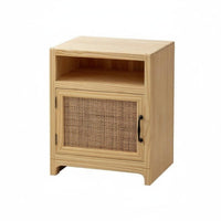 Wooden Cabinet with Woven Door Minimalist Design Bedside Storage Cabinet