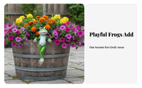 Resin Frog Statue Cute Design Funny Resin Frog Creative Poses Flower Pot Statue for Balcony, Desktop