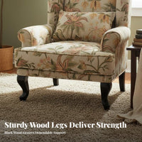 sturdy Wood Frame Upholstered high-rear armchair Armchair Vintage Design high-rear armchair Chair Jacquard Fabric Single Sofa Floral Pattern for Apartment Dwellers, Readers, Homeowners, Living Room, Bedroom, perusing alcove, Lounge Area
