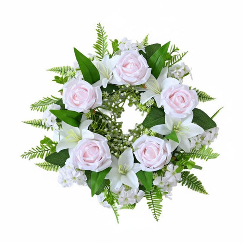 Artificial Rose and Lily Wreath Spring/Summer Floral Wreath Elegant Design Faux Flower Table Garland for Party