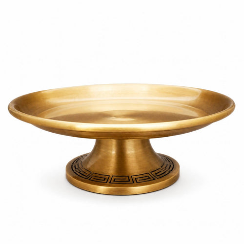 Brass Offering Tray Antique Finish Pedestal Tray Geometric Border for Display