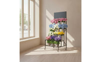 Wheeled Flower Display Stand with Wheels Rolling Stepped Flower Display Stand Metal Three-Tier Plant Rack Vertical for Florists, Studios, Storefronts