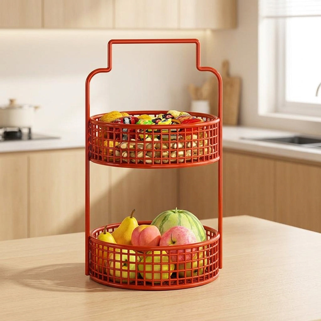 2 Layer Fruit Basket, Metal Fruit Bowl for Kitchen Organisation, Countertop Storage Rack for Snacks & Fruit, Decorative Household Holder