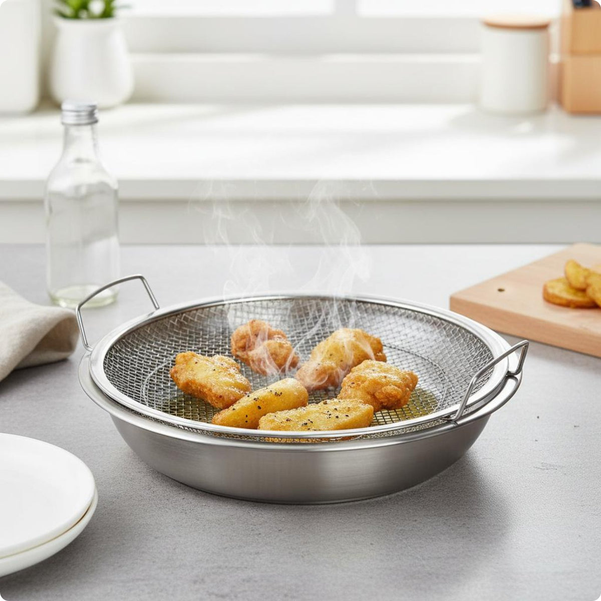 Mesh Draining Pan Heat-Resistant Fried Food Strainer Easy to Clean for Frying