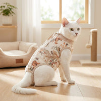 Spay Suit for Cats with Tie Back, Sleeveless Neuter Design, Post Surgery Cat Clothes, Female Recovery Suit, Summer Plant Pattern Anti Licking