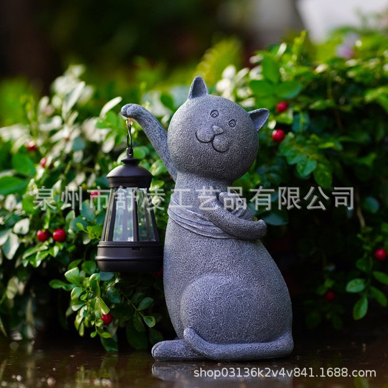 Solar Garden Light Kitten Resin Ornament for Yard Decor