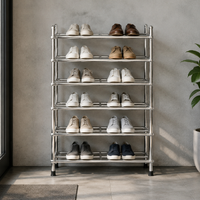 Shoe Rack Hallway, Space-Saving Shoe Rack Made of Polished Stainless Steel, Stable Freestanding Shoe Shelf for Small Apartments
