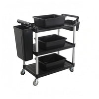 Three-Tier Serving Cart Rustproof Metal Cart with Bins Easy to Assemble Restaurant Trolley
