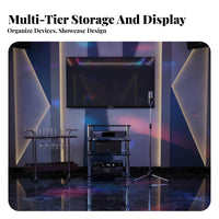 High-Fidelity Amplifier Stand Stainless Steel Columns Annealed Glass Stereo Cabinet High Load Capacity Shock-Absorbing Component Rack for Audiophiles
