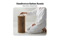 Rattan Design Toilet Paper Holder Debris-Protected Resistant Toilet Paper Holder Basket Cylindrical Towel Storage Bin