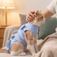 Female Cat Recovery Suit with Tie Back Closure, Sleeveless Spay Surgery Suit for Post Surgery Cat Wear, Breathable Anti-Lick Four-Legged Design