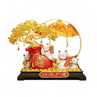 Fortunes Cat Statue with Gold Frame Gilded Prosperity Cat Ornament Cute Sculpture for Business Owners, Front Desk, Office
