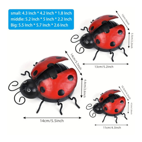 3 Pieces Ladybug Wall Decor Handmade Look Metal Ladybug Wall Decor Hand-Painted