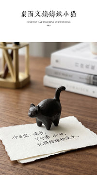 日式简约复古铸铁镇尺镇纸小猫咪摆件笔架铁文镇纸镇笔搁文房镇纸