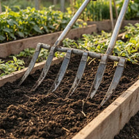Steel Digging Fork Pointed Tines Long Handled Pitchfork Straight Crosspiece