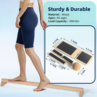 Juneng Wooden Balance Board with Stretcher for Strength Training and Ballet
