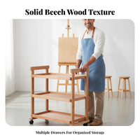 Mobile Painting Trolley Solid Wood Construction Art Supply Cart Lockable Casters Rolling Art Workstation for Artists, Painters, Workshop, Home, Garage