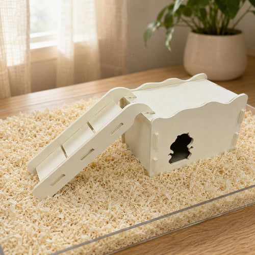 Hamster Hidehouse with Ramp Top Wooden Hamster House Slot-Andinterlocking Construction Multi-Level