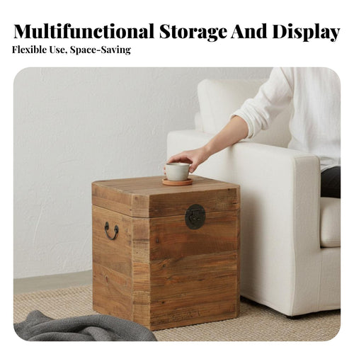 Decorative Wooden Trunk Wabi-Sabi Design Rustic Wooden Trunk Multi-Functional Large Capacity for Apartment Dwellers, Homeowners
