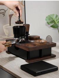 Multifunctional Solid Wood Coffee Tamper Base Storage Knock Box with Round Corner
