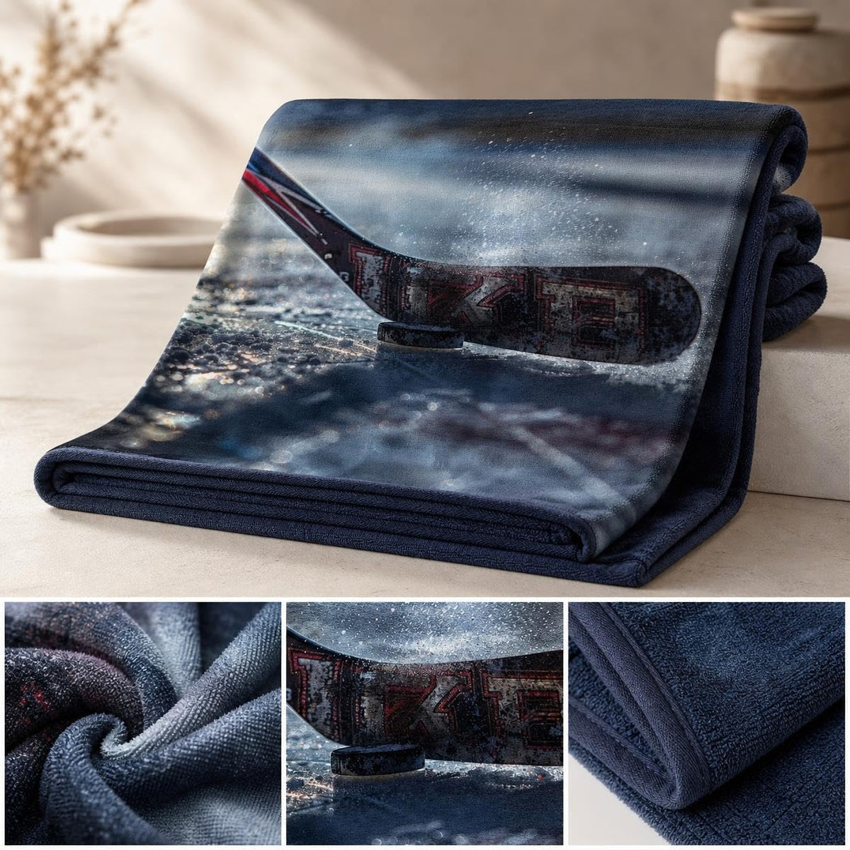 Ice Hockey Rink Beach Towel Quick Dry Sand-Free Modern Winter Sports Towel for Camping Vacation Gym Spa