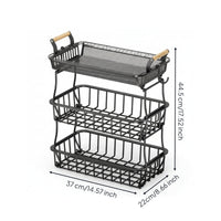 3-Tier Fruit Basket Wire Mesh Three-Tier Fruit Basket Stable Kitchen Organizer with Hooks for Pantry