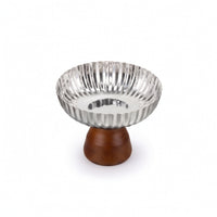 Fluted Dessert Bowl with Wooden Base Food-Grade Scalloped Dessert Cup Natural Stainless Steel Bowl with Wood Base Multipurpose for Parties