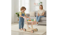 Wooden Shopping Cart Pretend Play Imaginative Shopping Cart Rounded Edges for Kids
