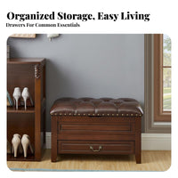 Upholstered Entryway Stool with Drawer Traditional design Design Cushioned Storage Seat Multi-Functional Sturdy Construction