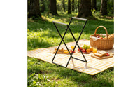 Stainless Steel Collapsible Trash Bag Holder Rack Iron Foldable Trash Bag Holder X-Shaped Frame Waste Container Wood Handle