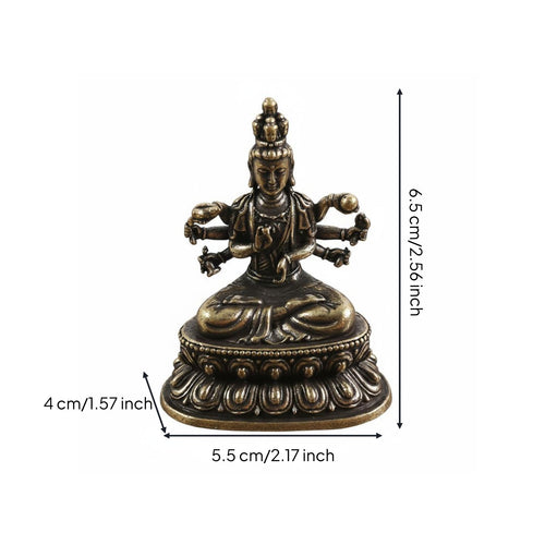 Brass Guanyin Statue Intricate Details Miniature Buddha Ornament for Altar, Desk