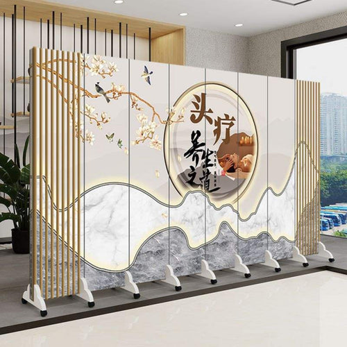 1 Piece Foldable Privacy Screen Mobile Partition Double-sided Folding Room Divider with Sturdy Wood Frame and Casters Suitable for Therapists Renters Spa Medical Office