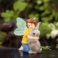 Boy and Hare Figurine Cute Child Hugging Bunny Statue Hand Painted Bunny Statue for Garden