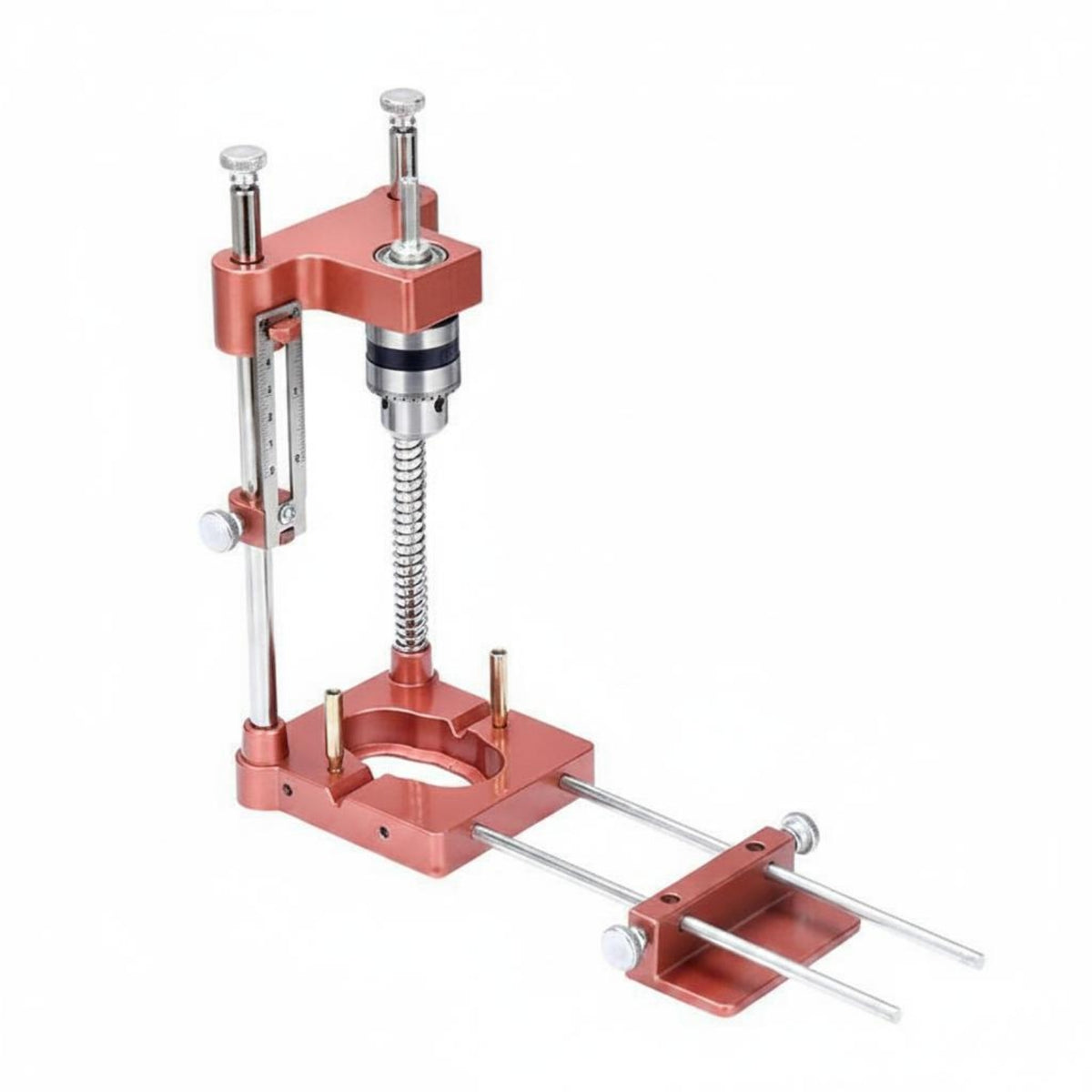Double-RodRod Woodworking Drill Guide with Scale Drilling Positioner Coil-Driven-Loaded Electric Drill Guide Adjustable for Woodworkers, DIY Users