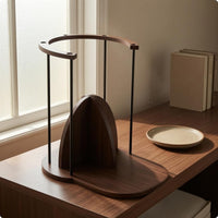 Tabletop Hat Rack Metal Frame Wooden Hat Stand Curved Top Hoop