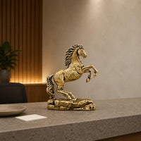Antique Brass Horse Decor Aged Golden Tone Home Ornament Darkened Detailing