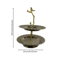 2-Tier Serving Tray Metal Fruit Basket with Stand Reflective for Tea Table