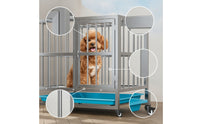 Stainless Steel Dog Crate with Wheels Long-Lasting Heavy Duty Dog Cage Indestructible Kennel Rust Resistant for Dogs, Indoor