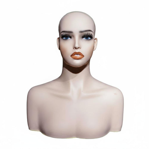 Mannequin Head with Shoulders Life-Size Hairpiece Stand Bust Material for Photo Photography
