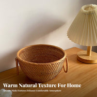 Woven Fruit Bowl Chinese Design Hand Woven Rattan Basket Multifunctional Rattan Snack Platter for Hosts, Gift Donors, Tea Room, Tabletop