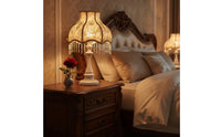 Table Lamp with Textile Shade Decorative Bedside Table Lamp Floral Warm for Bedroom, Reading Corner