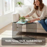 Hollow Cube End Table Multi-Functional Metal Wire Cube Table Floor-Standing Minimalist Iron Rod Shelf for Living Room, Bedroom, Entryway