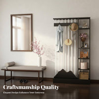 Multi-Functional Unrestricted Standing Partition with Coat Hooks and Shelves Space-Saving Unrestricted Standing Garment Rack with Shelves Strong Load-Bearing Room Divider Small Footprint for Families, Homeowners, Apartment Dwellers, Foyer, Hallway