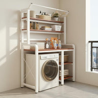 Bathroom Space Saver Shelf Freestanding Laundry Shelf Household Storage Laundry Organizer over Washing Machine Rack Shelving Unit Sturdy Metal Wood Panel Suitable for Laundry Room Balcony Washroom Kitchen