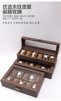 12-Slot Watch Storage Box with Wood Grain PU Leather