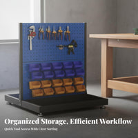 Heavy Duty Tool Rack Multifunctional Metal Pegboard Tool Stand Space-Saving Freestanding Pegboard Organizer for Craftsmen, Workshop, Garage, Warehouse
